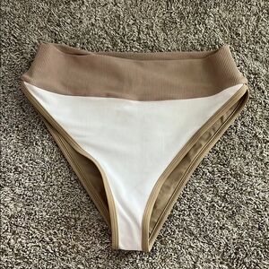 LainSnow High-Waisted Bikini Bottom - White and Tan